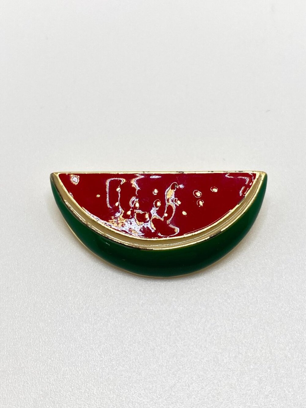 Vintage Brooch Enamel Watermelon Slice Kitsch Whimsical Novelty Marked SFJ Fruit